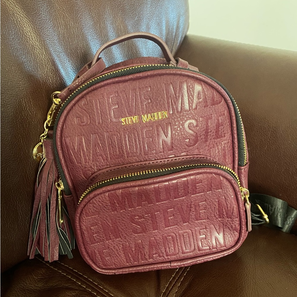Steve Madden small mini backpack in gold purple - monogram - tassels- PU leather